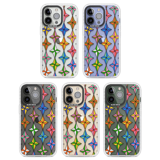 Multi Colour Stars Pattern Clear Impact Phone Case for iPhone 13 Pro, iPhone 14 Pro, iPhone 15 Pro