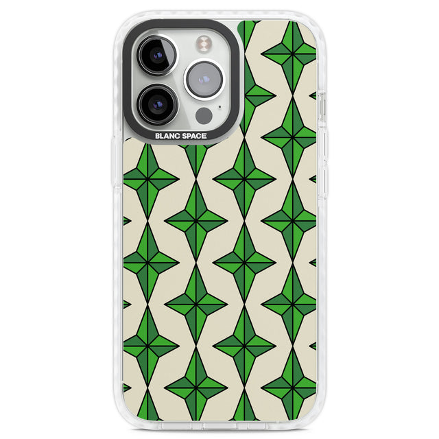 Emerald Stars Pattern Clear Impact Phone Case for iPhone 13 Pro, iPhone 14 Pro, iPhone 15 Pro