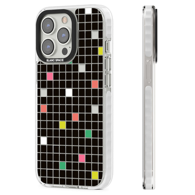 Vibrant Black Geometric Grid Clear Impact Phone Case for iPhone 13 Pro, iPhone 14 Pro, iPhone 15 Pro