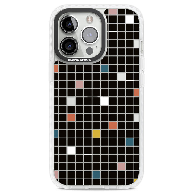Earthtone Black Geometric Grid Clear Impact Phone Case for iPhone 13 Pro, iPhone 14 Pro, iPhone 15 Pro