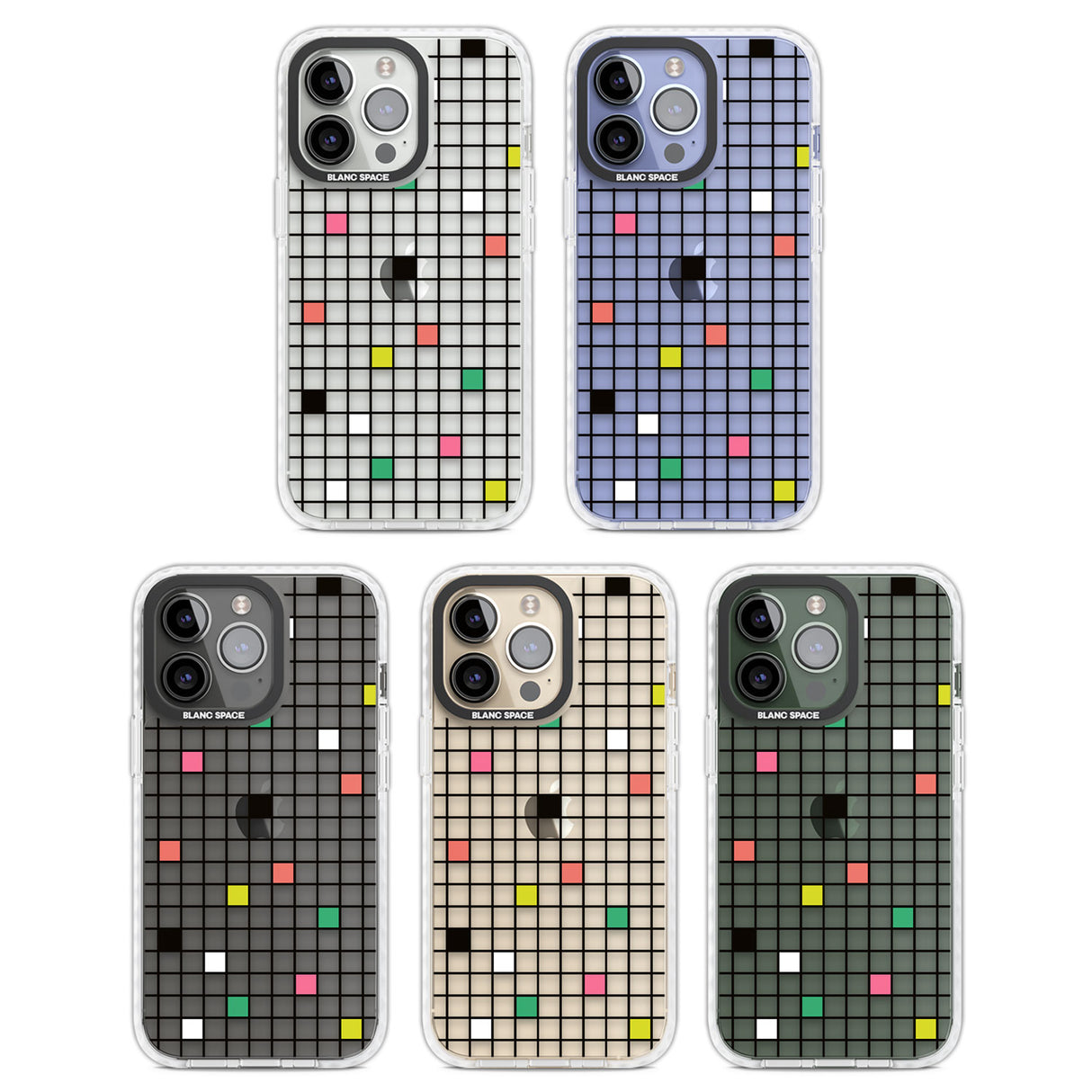 Vibrant Clear Geometric Grid Clear Impact Phone Case for iPhone 13 Pro, iPhone 14 Pro, iPhone 15 Pro