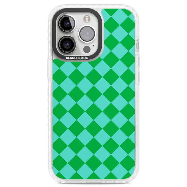 Retro Green Diamond Plaid Clear Impact Phone Case for iPhone 13 Pro, iPhone 14 Pro, iPhone 15 Pro