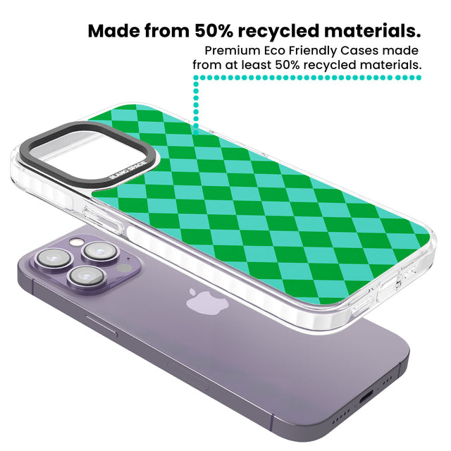 Retro Green Diamond Plaid Clear Impact Phone Case for iPhone 13 Pro, iPhone 14 Pro, iPhone 15 Pro