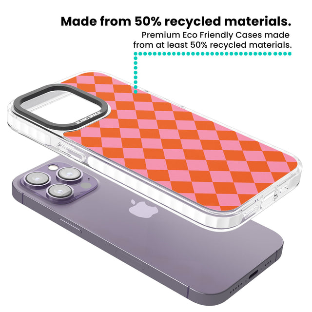 Retro Sunset Diamond Plaid Clear Impact Phone Case for iPhone 13 Pro, iPhone 14 Pro, iPhone 15 Pro
