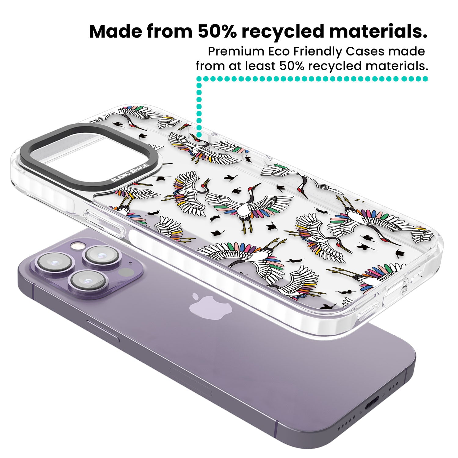 Colourful Crane Pattern Clear Impact Phone Case for iPhone 13 Pro, iPhone 14 Pro, iPhone 15 Pro