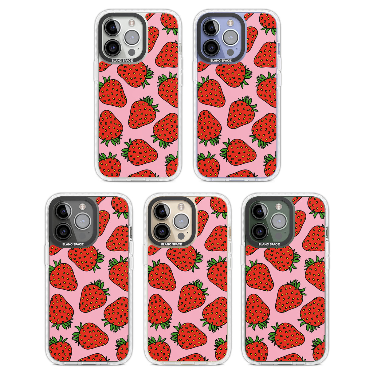 Strawberry Pattern (Pink) Clear Impact Phone Case for iPhone 13 Pro, iPhone 14 Pro, iPhone 15 Pro