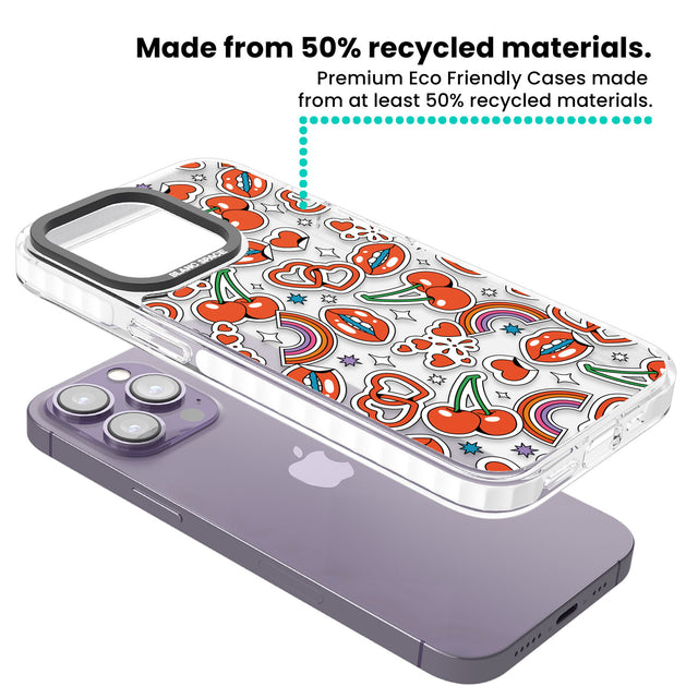 Red Sticker Pop Clear Impact Phone Case for iPhone 13 Pro, iPhone 14 Pro, iPhone 15 Pro