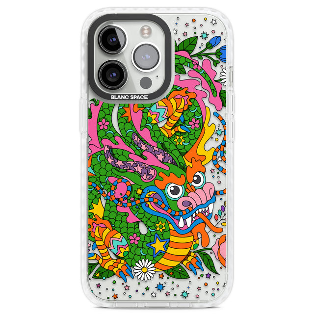 Psychedelic Jungle Dragon Clear Impact Phone Case for iPhone 13 Pro, iPhone 14 Pro, iPhone 15 Pro