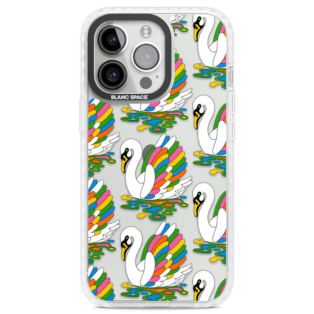Colourful Swan Pattern Clear Impact Phone Case for iPhone 13 Pro, iPhone 14 Pro, iPhone 15 Pro