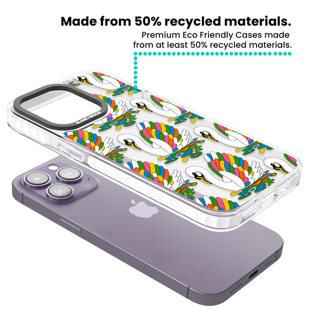 Colourful Swan Pattern Clear Impact Phone Case for iPhone 13 Pro, iPhone 14 Pro, iPhone 15 Pro