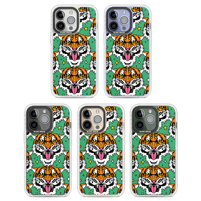 Fierce Jungle Tigers (Green) Clear Impact Phone Case for iPhone 13 Pro, iPhone 14 Pro, iPhone 15 Pro