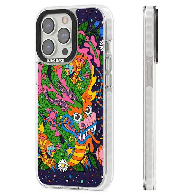 Psychedelic Jungle Dragon (Purple) Clear Impact Phone Case for iPhone 13 Pro, iPhone 14 Pro, iPhone 15 Pro