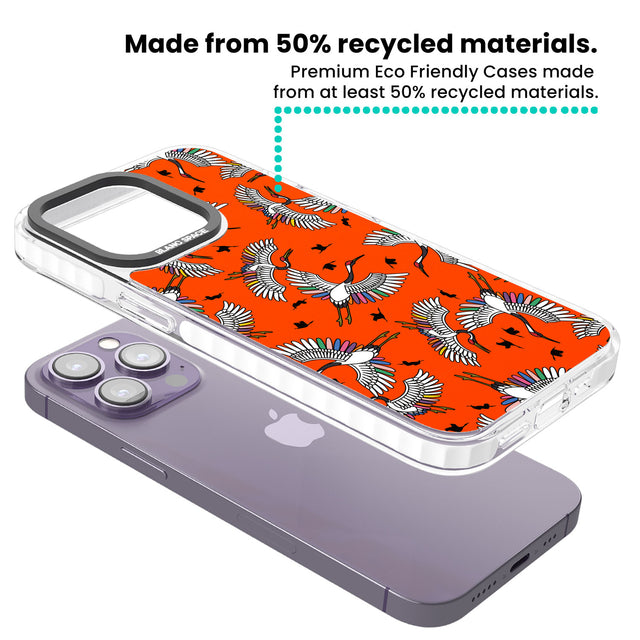 Colourful Crane Pattern (Orange) Clear Impact Phone Case for iPhone 13 Pro, iPhone 14 Pro, iPhone 15 Pro
