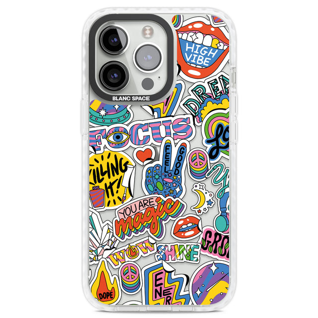 Magic Sticker Collage Clear Impact Phone Case for iPhone 13 Pro, iPhone 14 Pro, iPhone 15 Pro