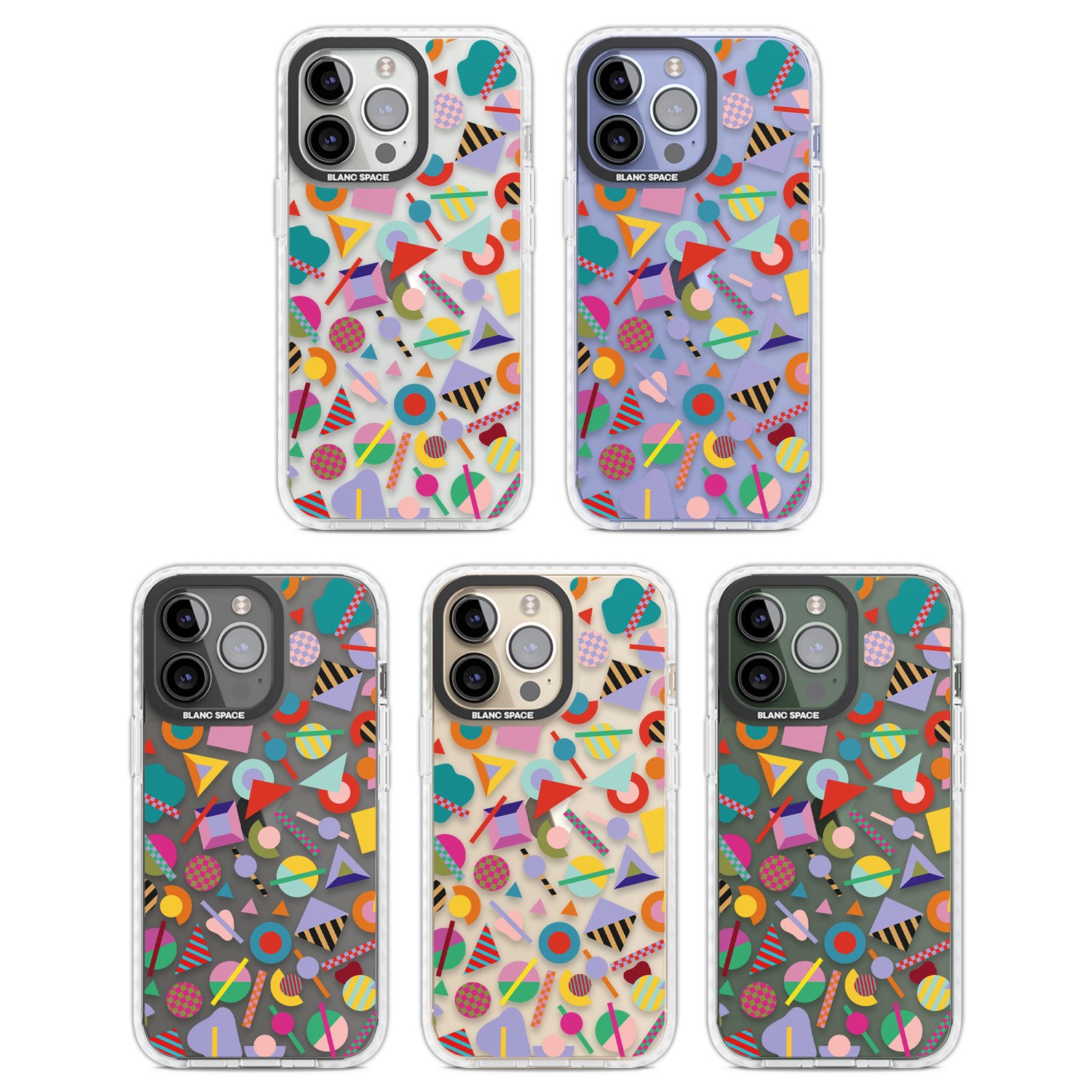 Retro Carnival Shapes Clear Impact Phone Case for iPhone 13 Pro, iPhone 14 Pro, iPhone 15 Pro