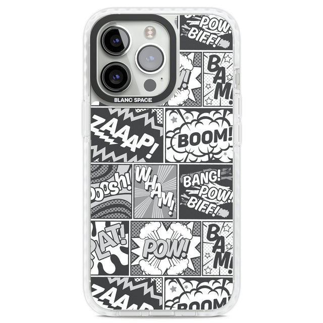 Onomatopoeia (Black & White) Clear Impact Phone Case for iPhone 13 Pro, iPhone 14 Pro, iPhone 15 Pro