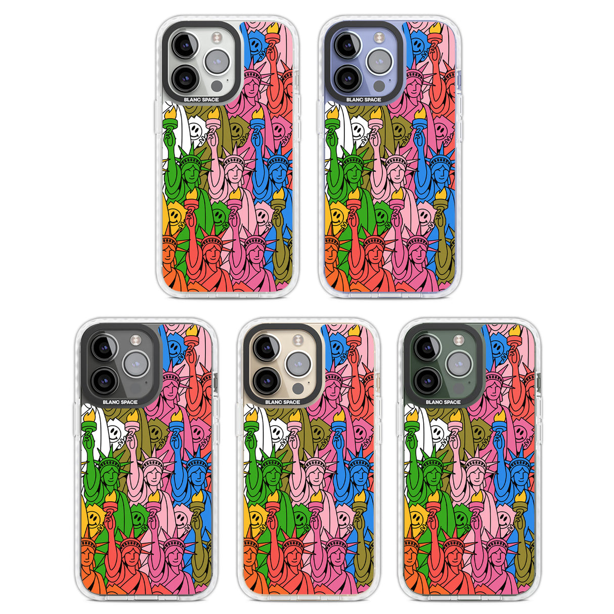 Multicolour Liberty Pattern Clear Impact Phone Case for iPhone 13 Pro, iPhone 14 Pro, iPhone 15 Pro
