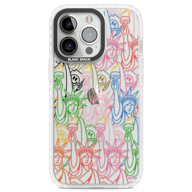 Multicolour Liberty Line Pattern Clear Impact Phone Case for iPhone 13 Pro, iPhone 14 Pro, iPhone 15 Pro