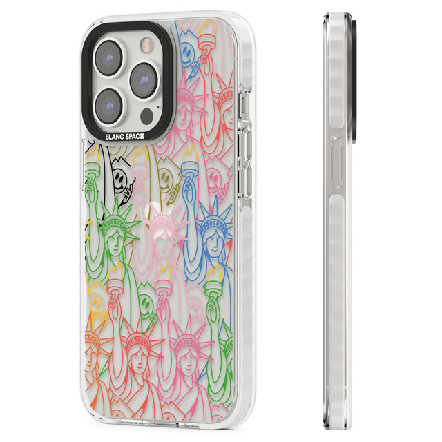 Multicolour Liberty Line Pattern Clear Impact Phone Case for iPhone 13 Pro, iPhone 14 Pro, iPhone 15 Pro