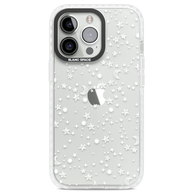 White Cosmic Galaxy Pattern Clear Impact Phone Case for iPhone 13 Pro, iPhone 14 Pro, iPhone 15 Pro
