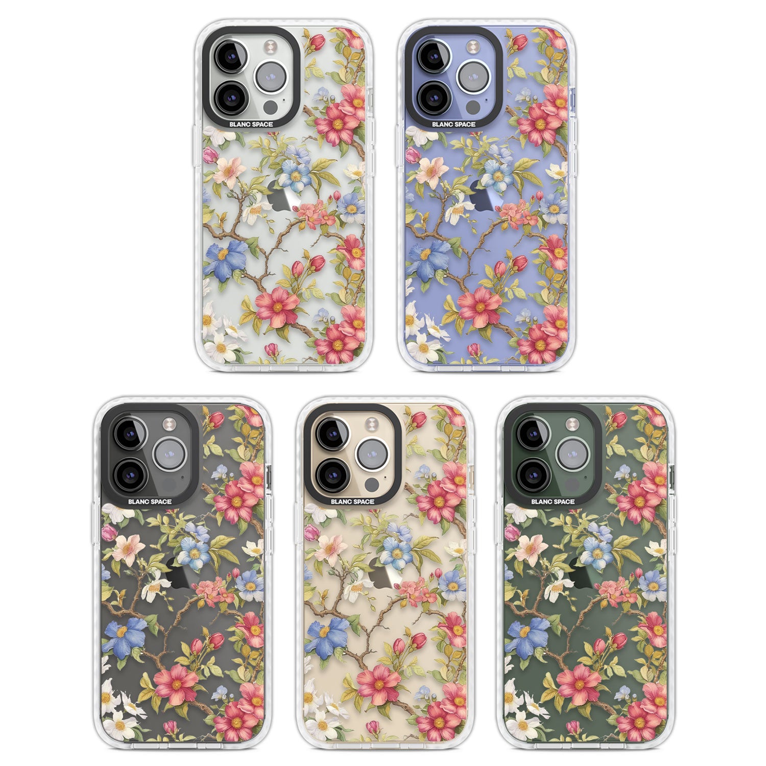 Vintage Vines & Flowers Clear Impact Phone Case for iPhone 13 Pro, iPhone 14 Pro, iPhone 15 Pro