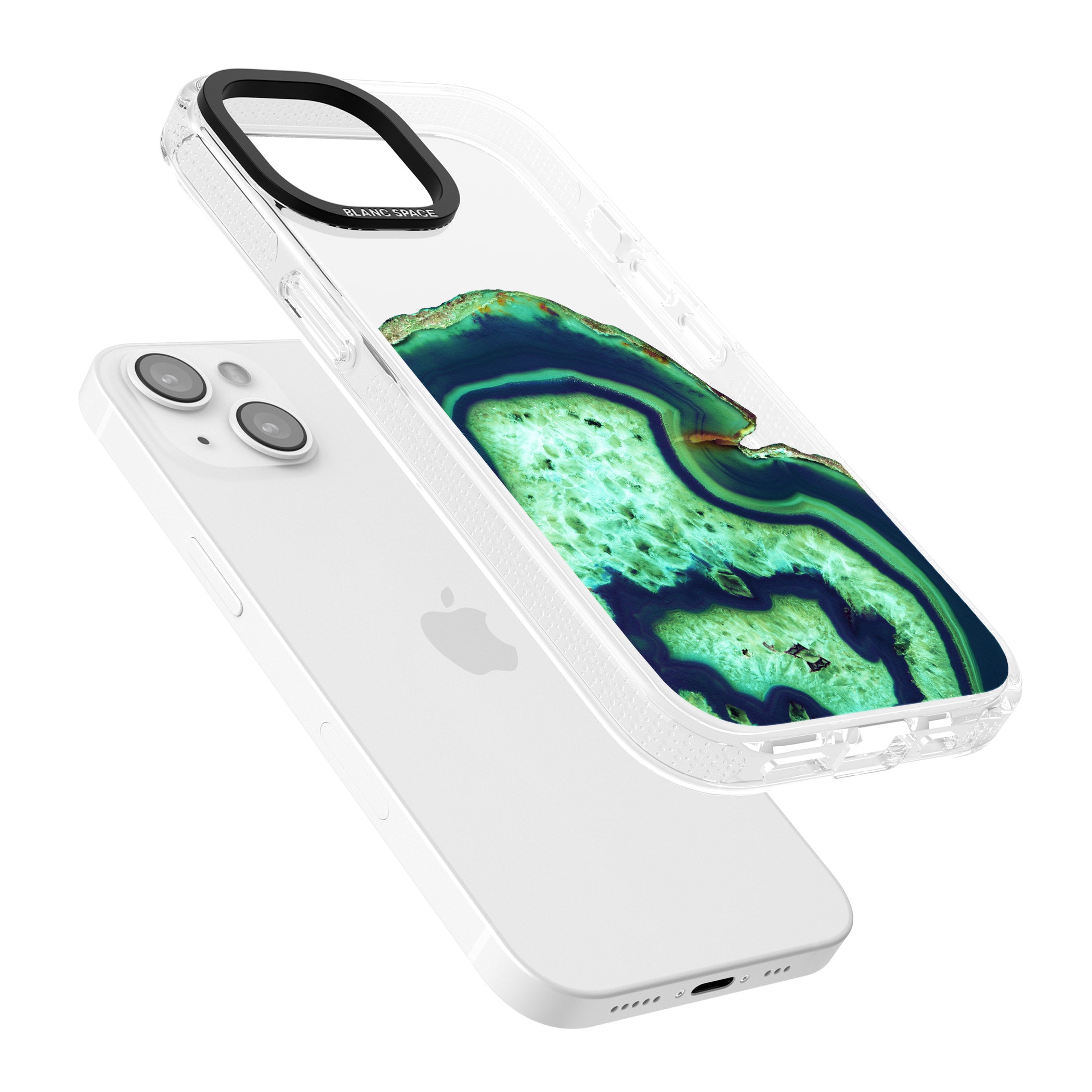 Neon Green & Blue Agate Crystal Transparent Design iPhone 15 / 14 / 13 Clear Case Impact Air - Blanc Space