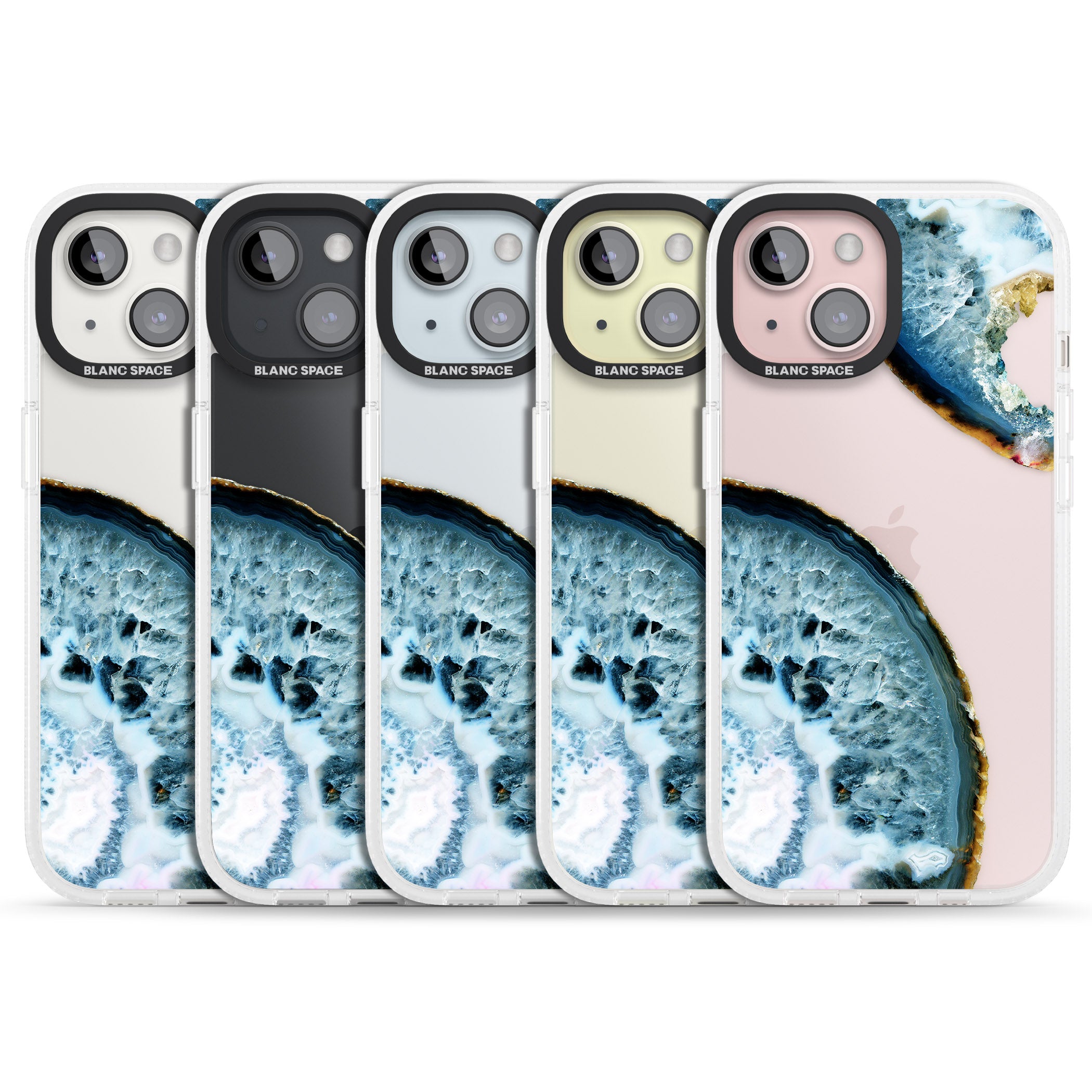 Blue, White & Yellow Agate Gemstone iPhone 15 / 14 / 13 Clear Case Impact Air - Blanc Space
