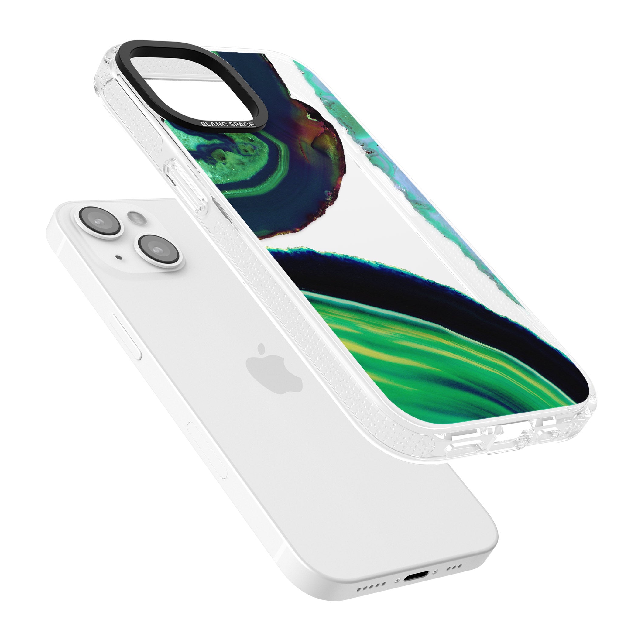 Green & Navy Gemstone Crystal Clear Design iPhone 15 / 14 / 13 Clear Case Impact Air - Blanc Space