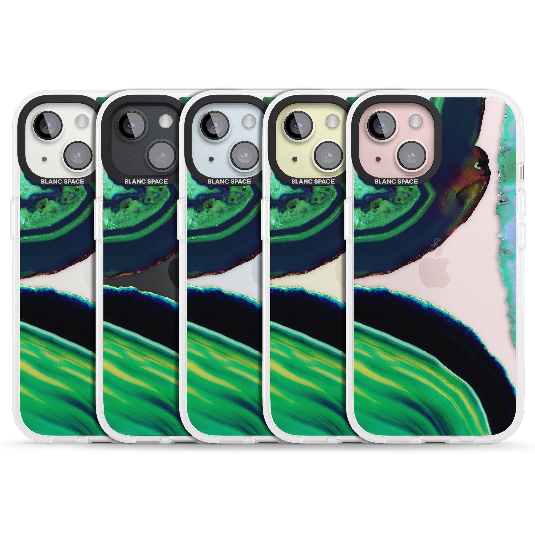 Green & Navy Gemstone Crystal Clear Design iPhone 15 / 14 / 13 Clear Case Impact Air - Blanc Space