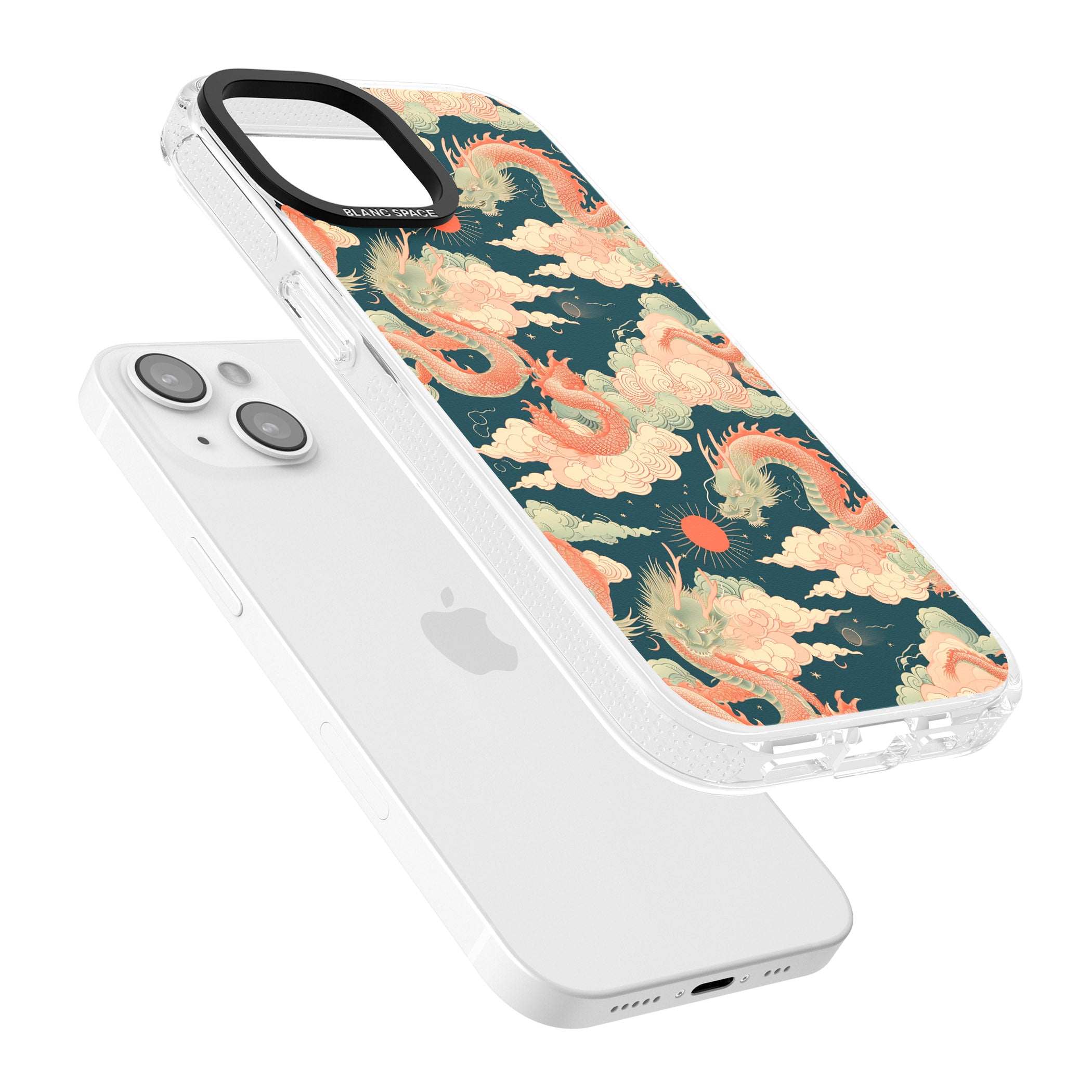 Chinese Dragons & Clouds iPhone 15 / 14 / 13 Clear Case Impact Air - Blanc Space