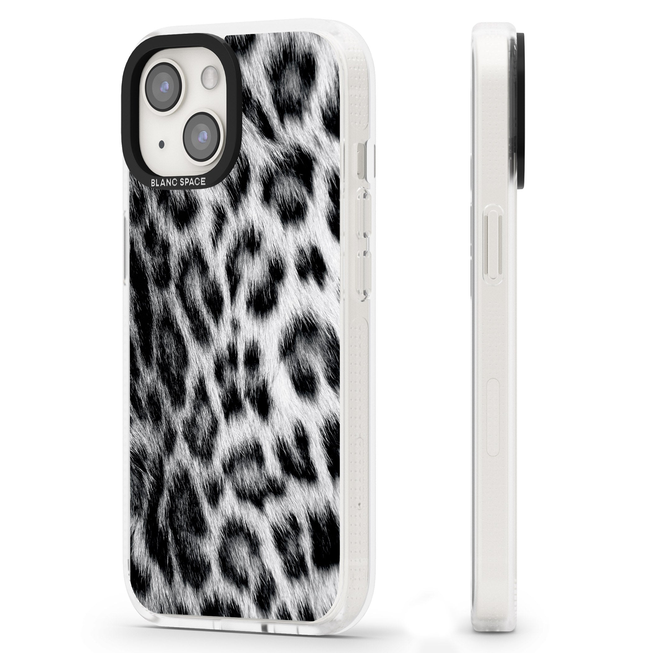 Animal Fur Pattern - Snow Leopard iPhone 15 / 14 / 13 Clear Case Impact Air - Blanc Space