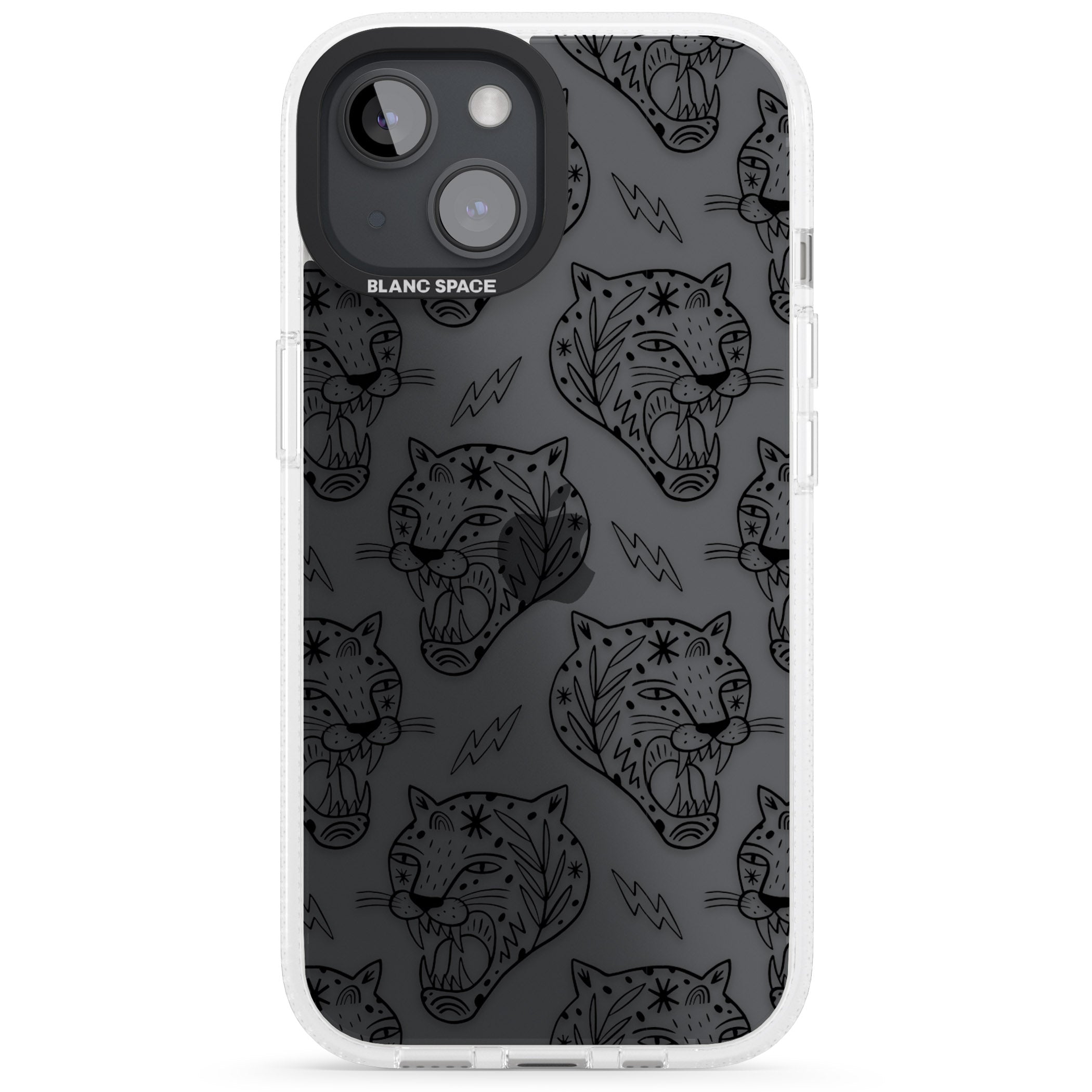 Black Tiger Roar Pattern iPhone 15 / 14 / 13 Clear Case Impact Air - Blanc Space