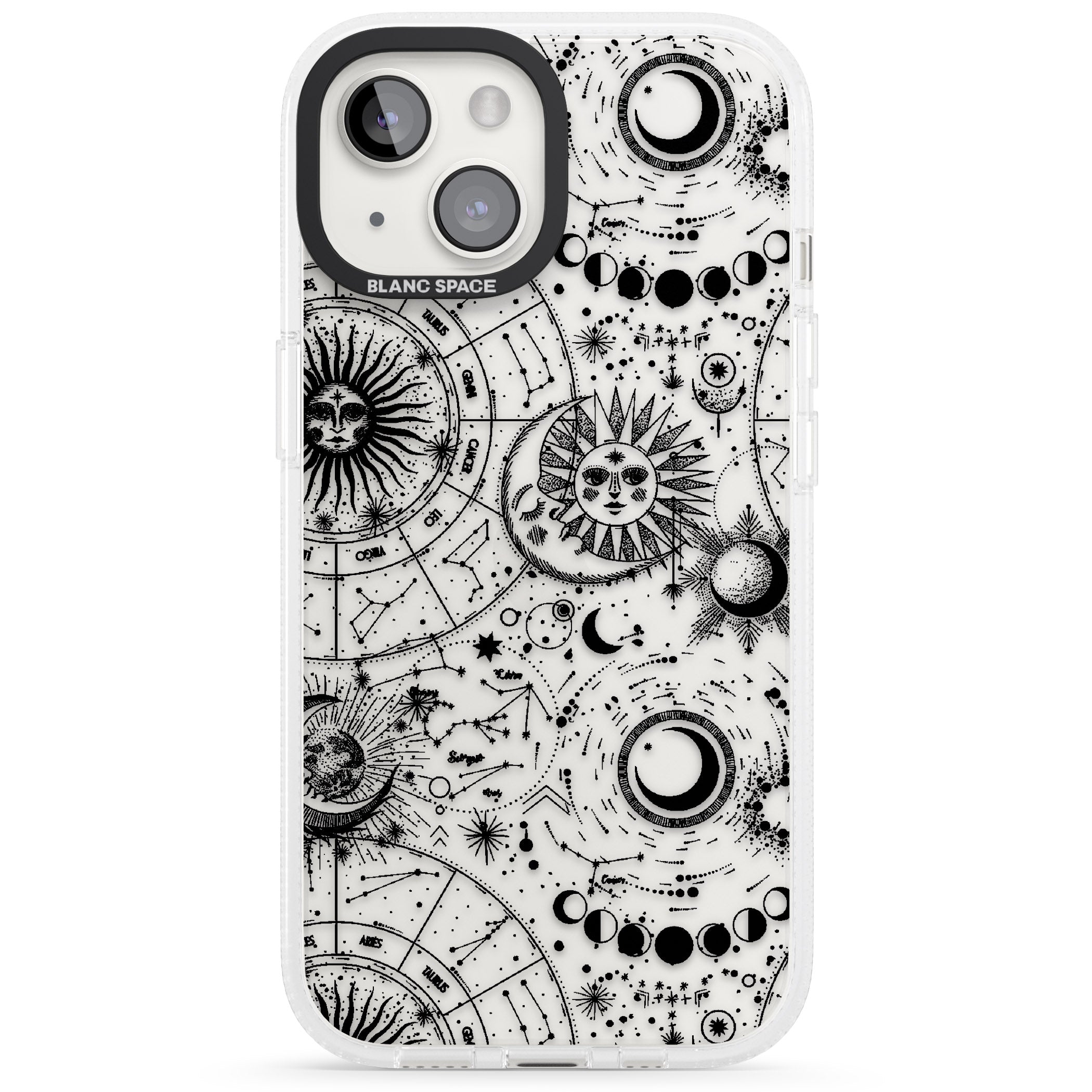 Suns, Moons, Zodiac Signs Astrological iPhone 15 / 14 / 13 Clear Case Impact Air - Blanc Space