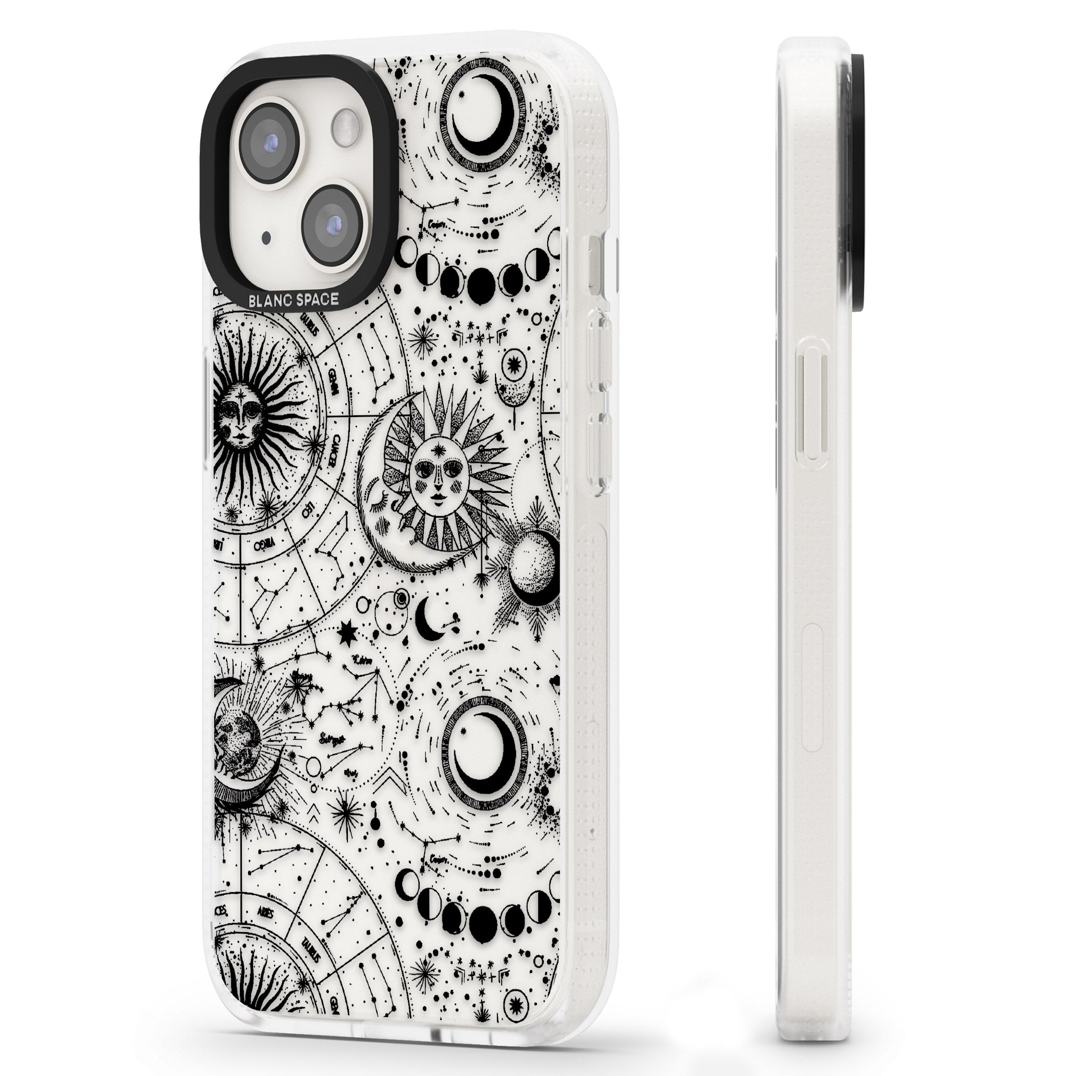 Suns, Moons, Zodiac Signs Astrological iPhone 15 / 14 / 13 Clear Case Impact Air - Blanc Space