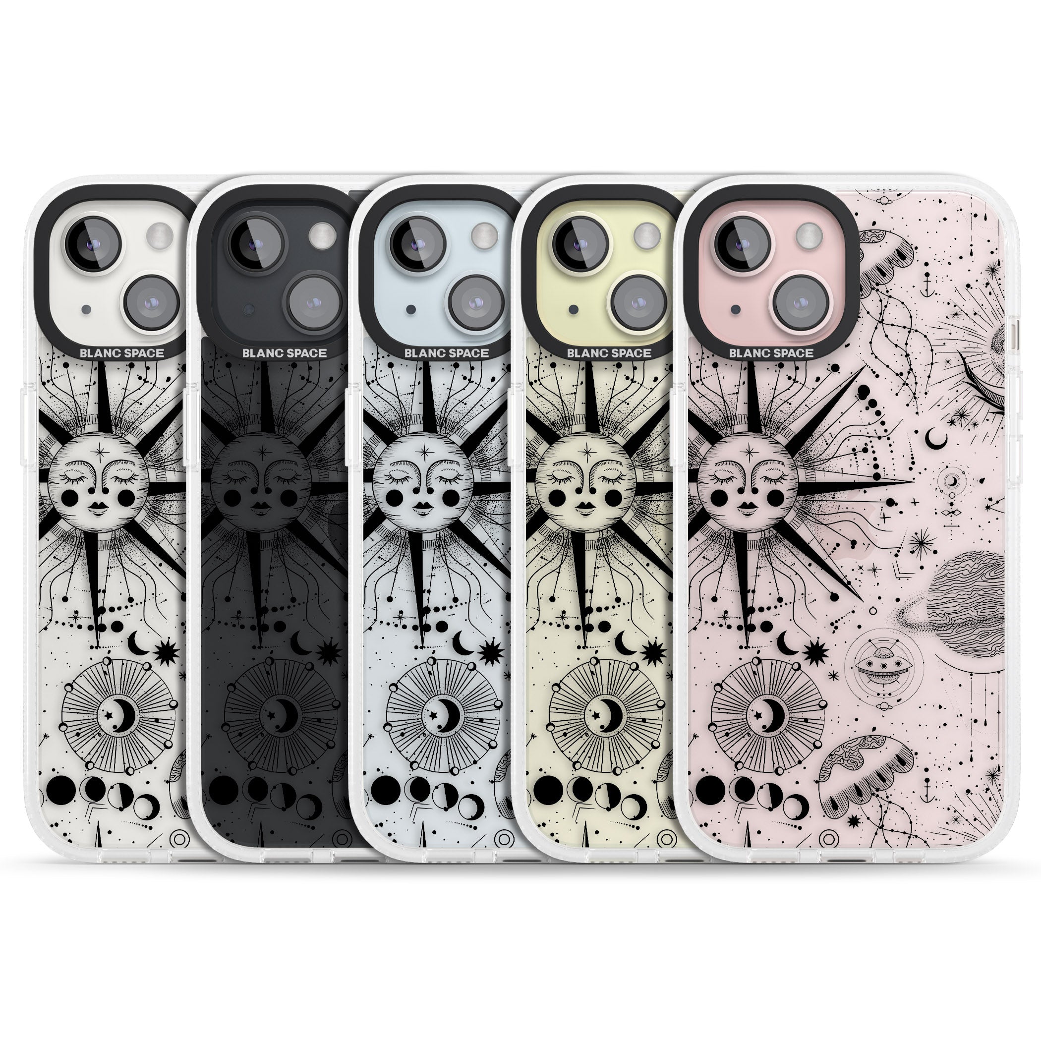 Large Sun Vintage Astrological iPhone 15 / 14 / 13 Clear Case Impact Air - Blanc Space