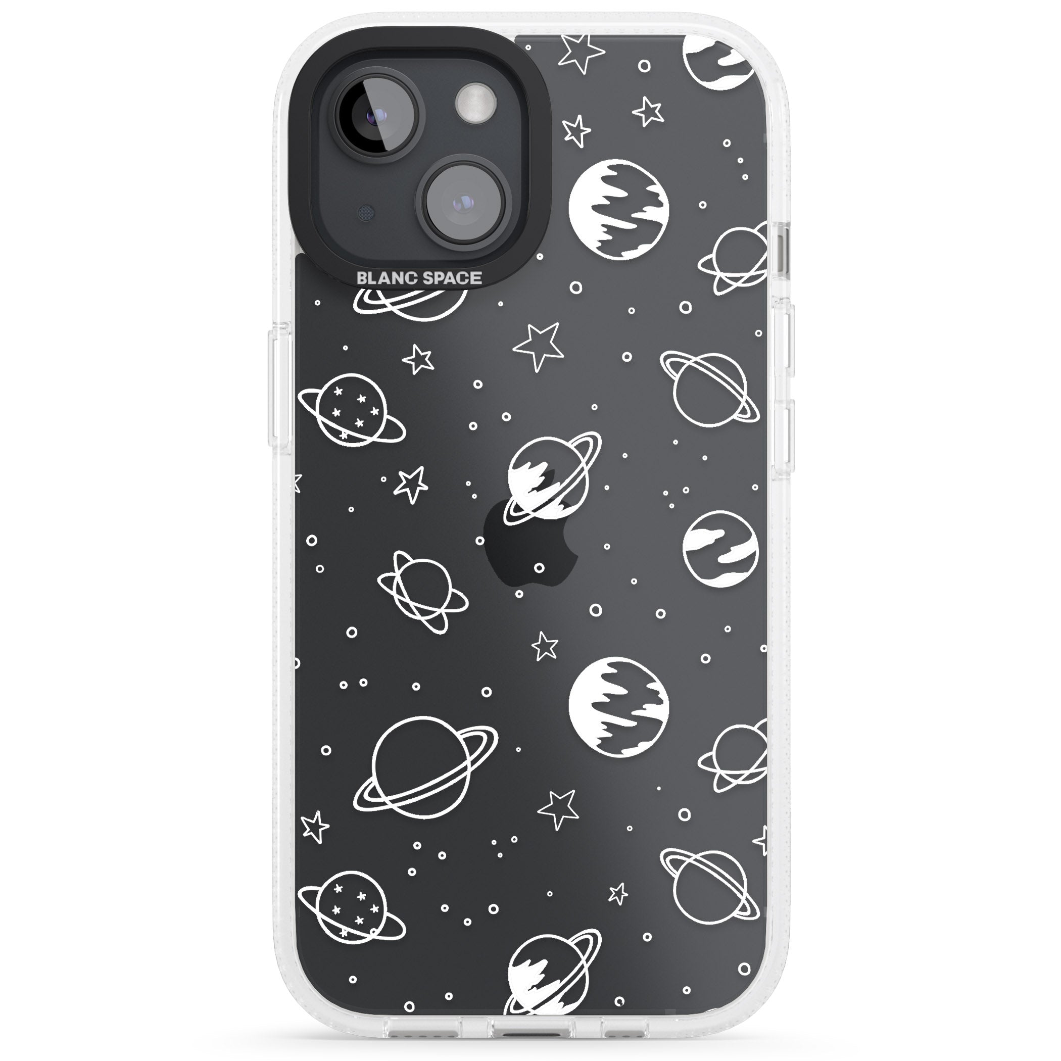 Cosmic Outer Space Design White on Clear iPhone 15 / 14 / 13 Clear Case Impact Air - Blanc Space