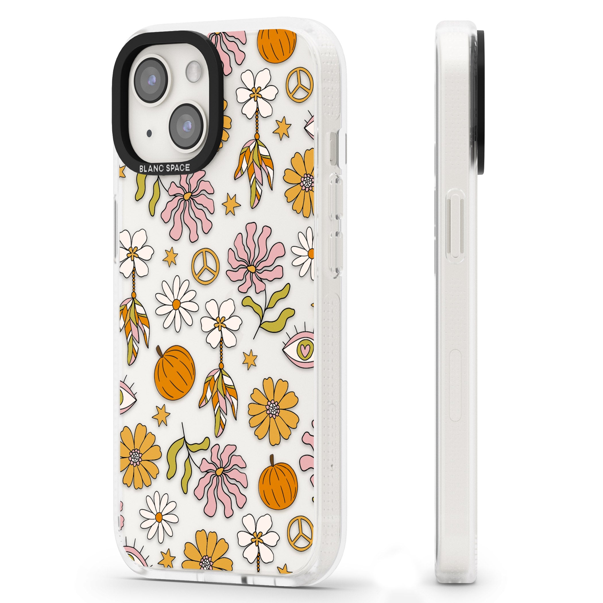 Retro Boho Fall Floral iPhone 15 / 14 / 13 Clear Case Impact Air - Blanc Space