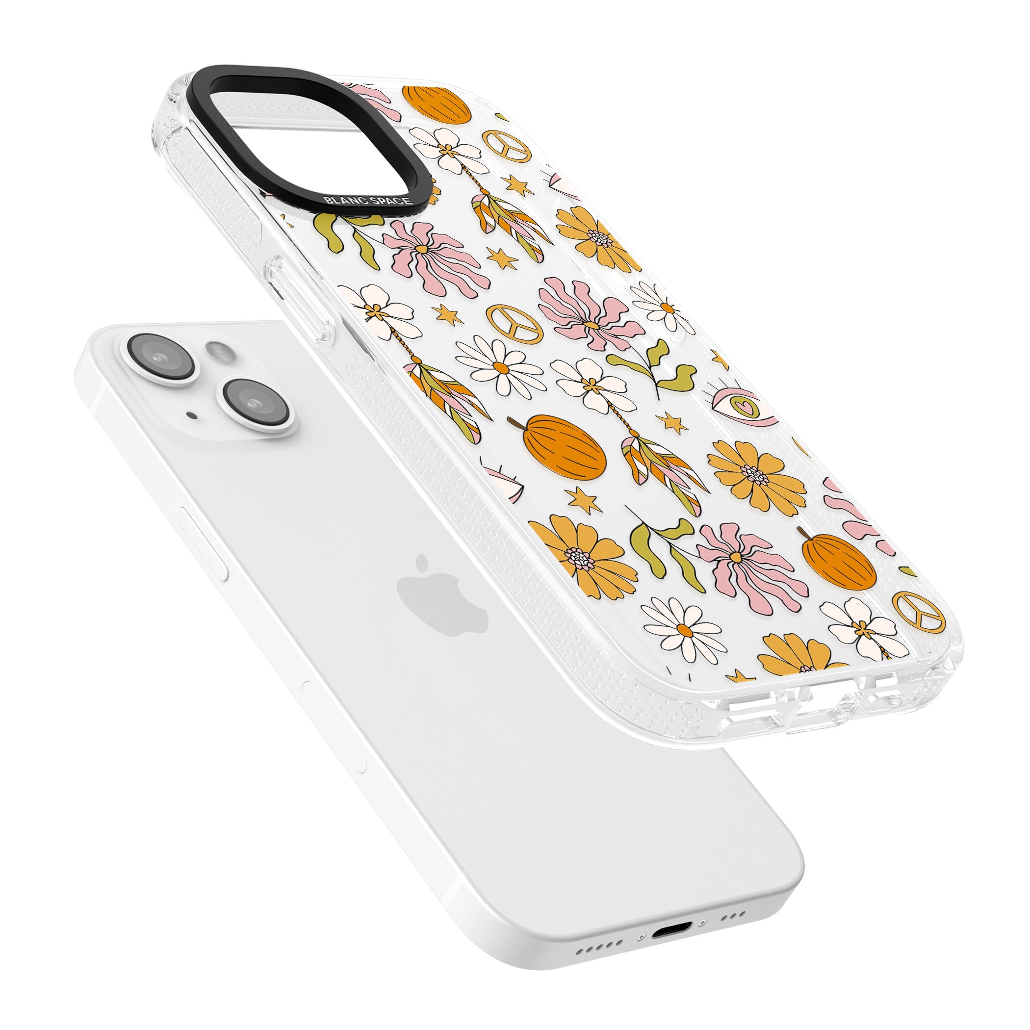 Retro Boho Fall Floral iPhone 15 / 14 / 13 Clear Case Impact Air - Blanc Space