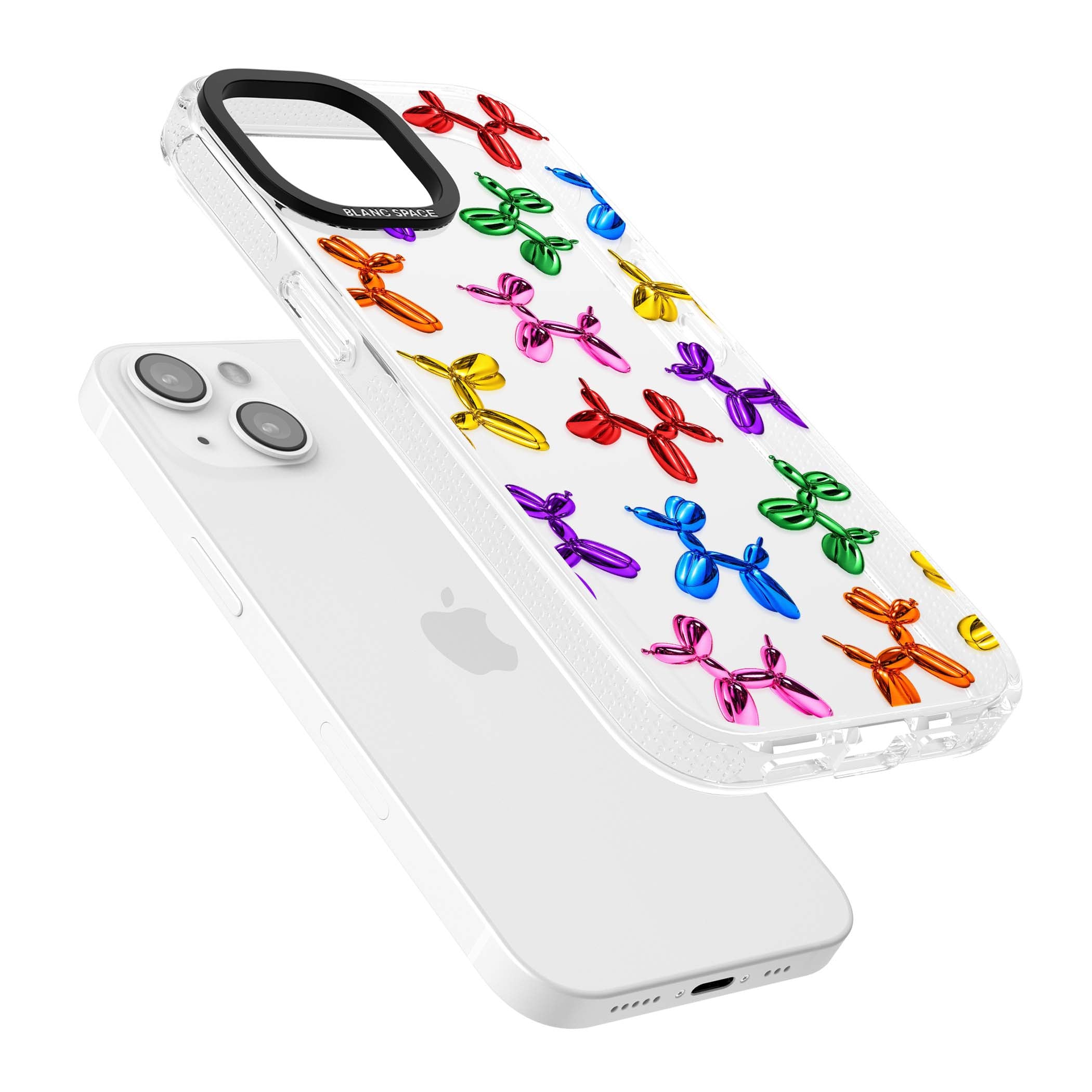 Balloon Dogs pop art iPhone case featuring rainbow chrome balloon dogs in Jeff Koons style | Clear Case Impact Air case for iPhone 15, iPhone 15 Plus