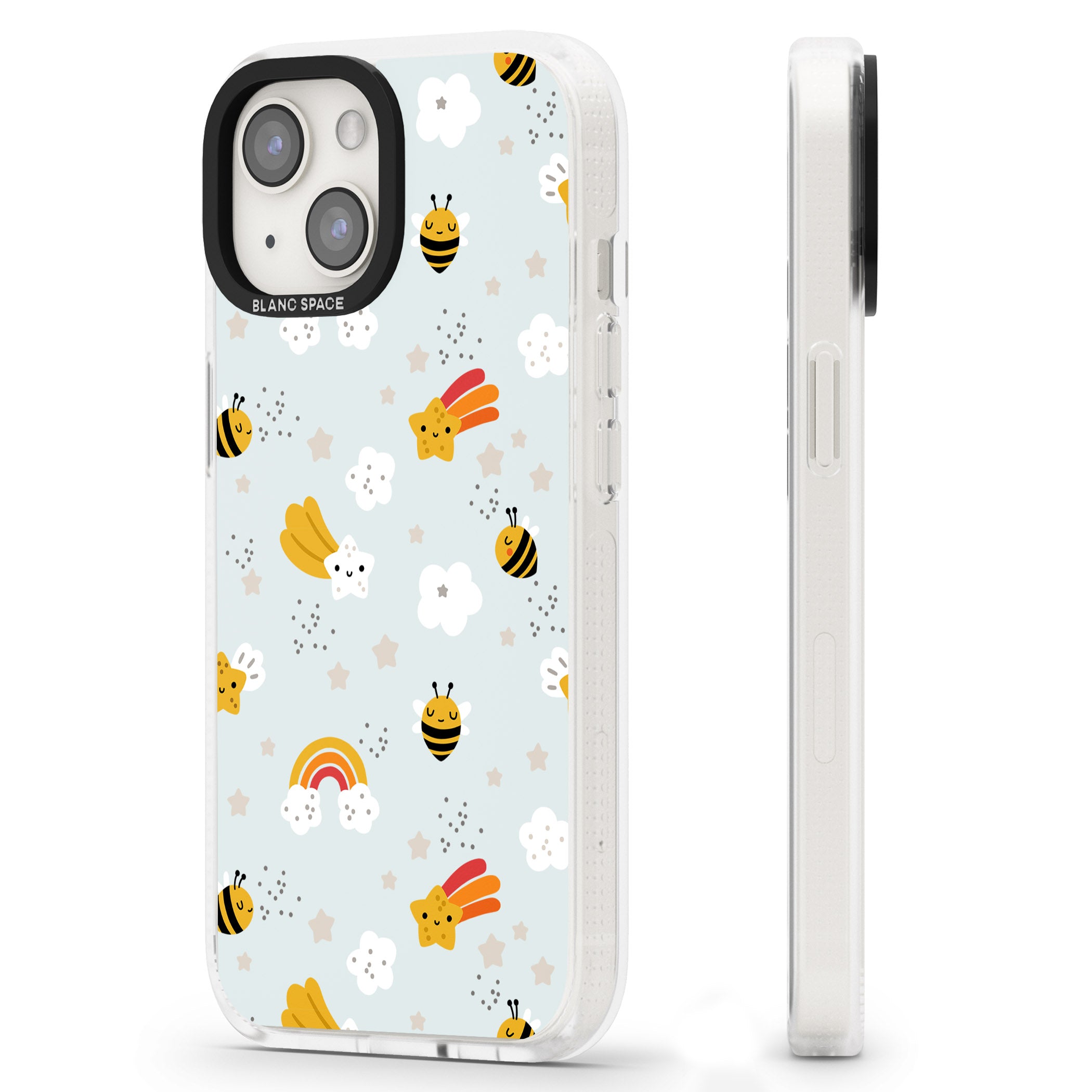 Sweet As Honey Patterns: Bees & Rainbows iPhone 15 / 14 / 13 Clear Case Impact Air - Blanc Space