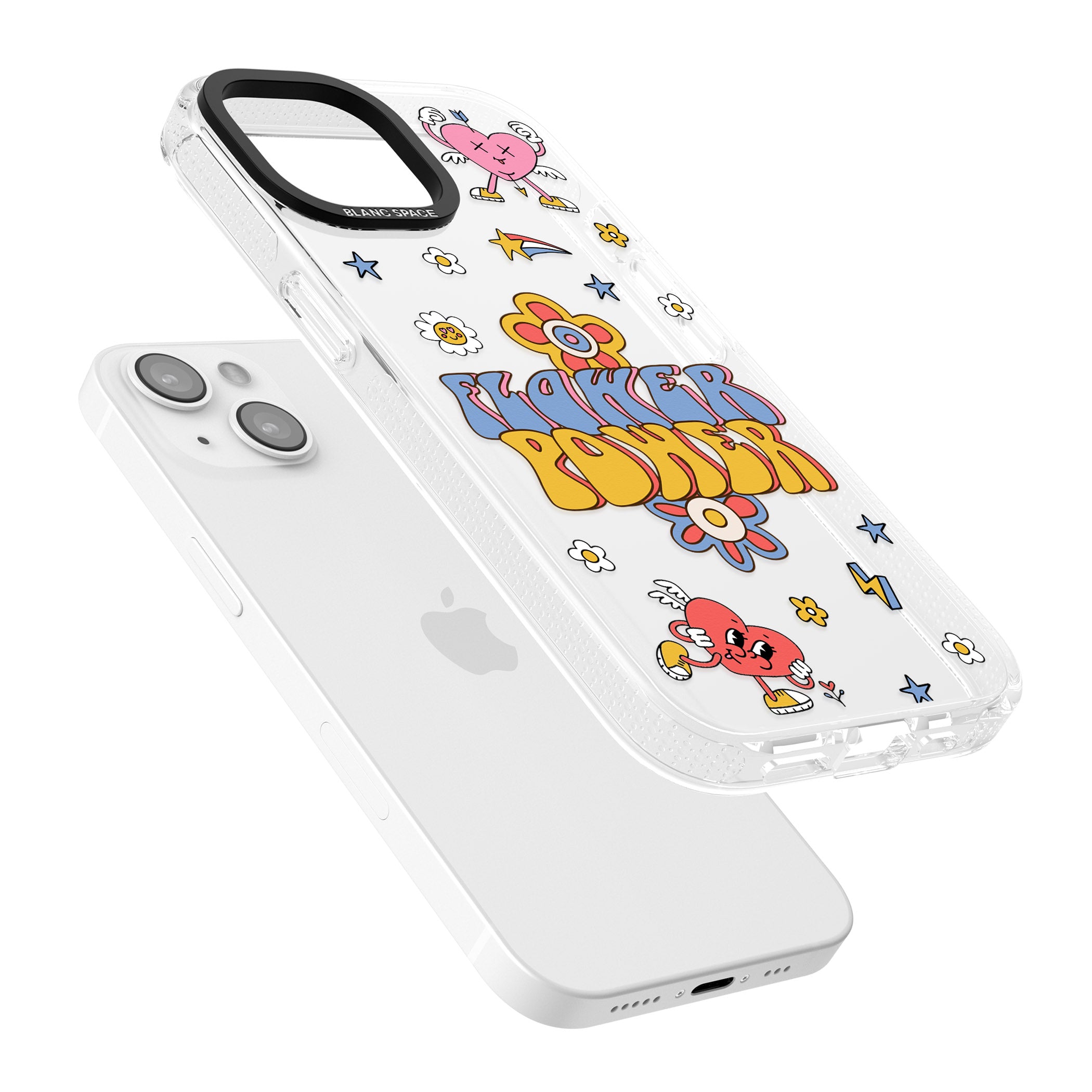 Flower Power iPhone 15 / 14 / 13 Clear Case Impact Air - Blanc Space