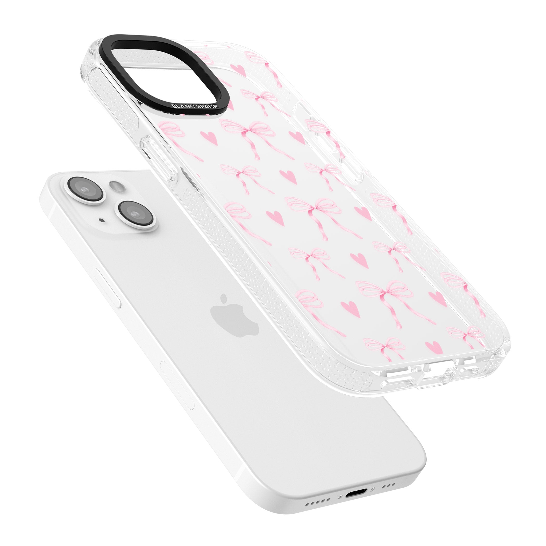 Pink Bows & Hearts iPhone 15 / 14 / 13 Clear Case Impact Air - Blanc Space