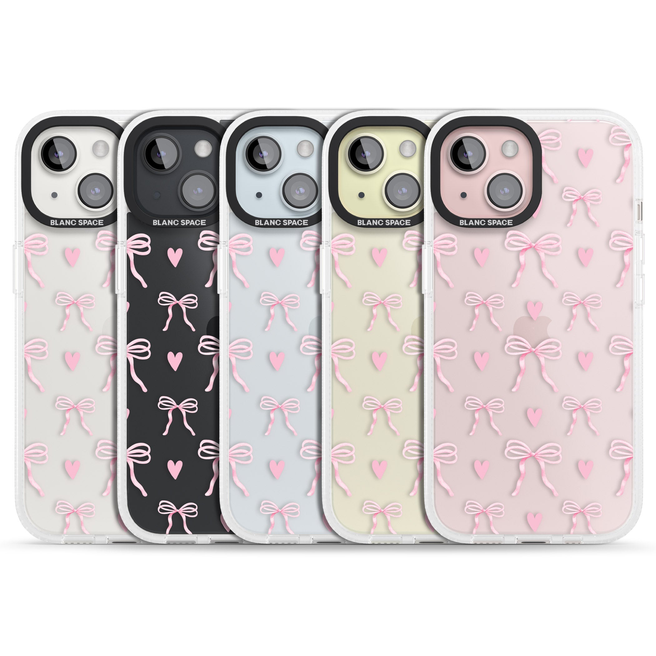 Pink Bows & Hearts iPhone 15 / 14 / 13 Clear Case Impact Air - Blanc Space