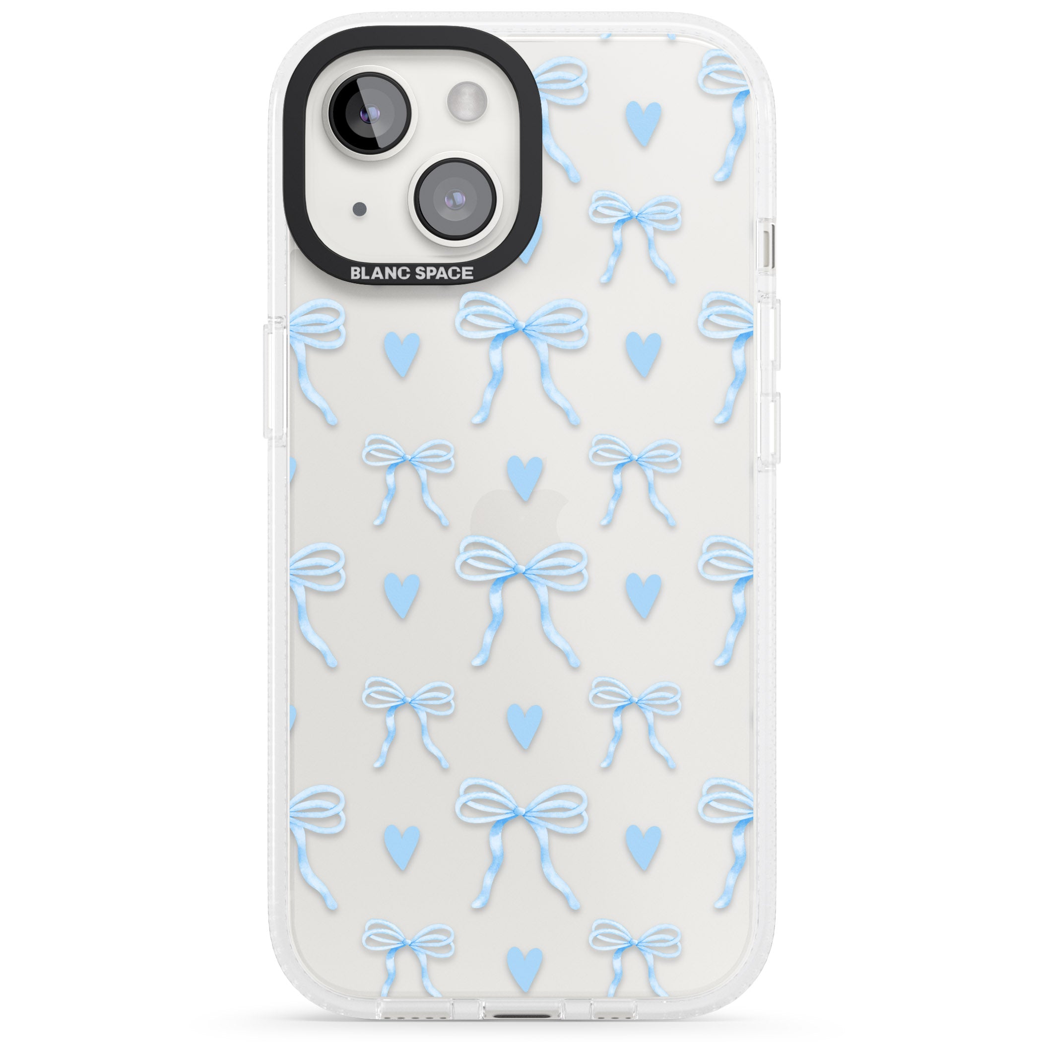 Blue Bows & Hearts iPhone 15 / 14 / 13 Clear Case Impact Air - Blanc Space