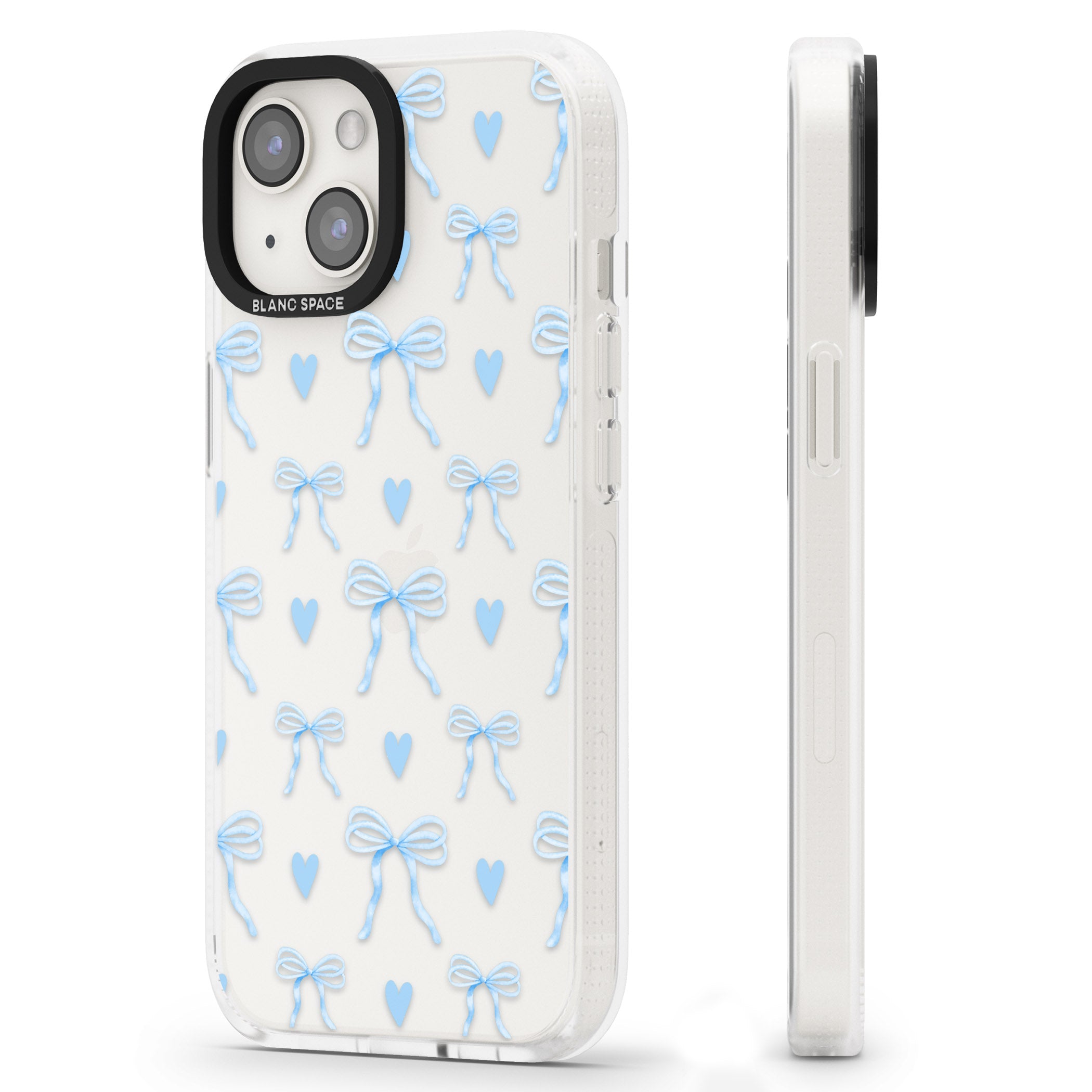 Blue Bows & Hearts iPhone 15 / 14 / 13 Clear Case Impact Air - Blanc Space