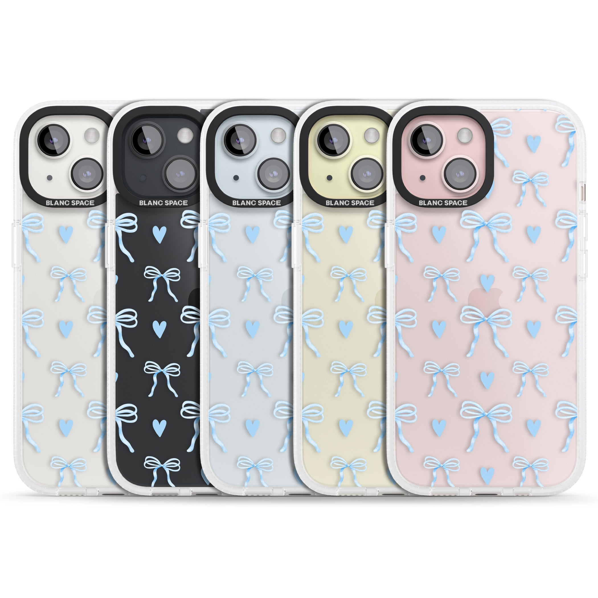 Blue Bows & Hearts iPhone 15 / 14 / 13 Clear Case Impact Air - Blanc Space