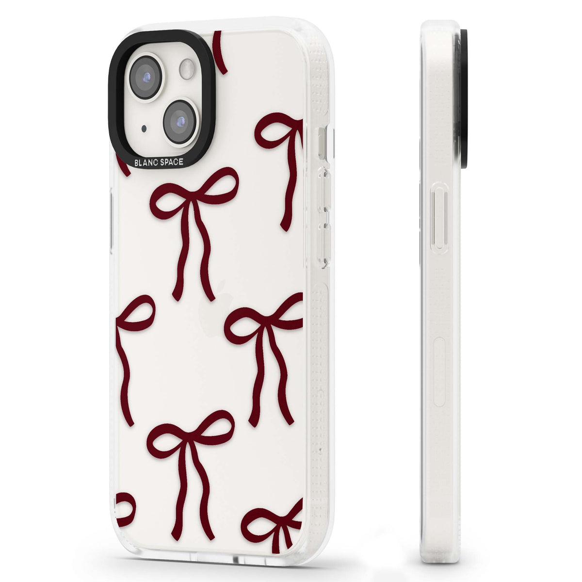 Burgundy Bows coquette iPhone case featuring hand-drawn burgundy red bows on a clear background | Clear Case Impact Air case for iPhone 15, iPhone 15 Plus