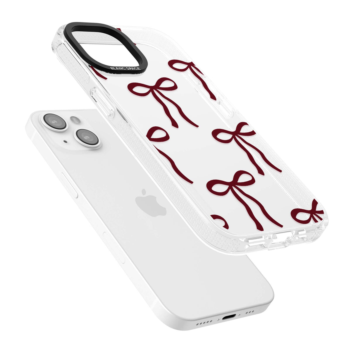Burgundy Bows coquette iPhone case featuring hand-drawn burgundy red bows on a clear background | Clear Case Impact Air case for iPhone 15, iPhone 15 Plus