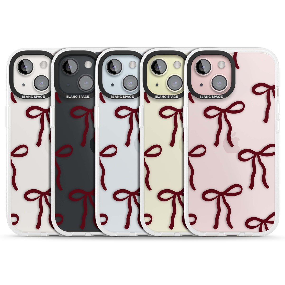 Burgundy Bows coquette iPhone case featuring hand-drawn burgundy red bows on a clear background | Clear Case Impact Air case for iPhone 15, iPhone 15 Plus