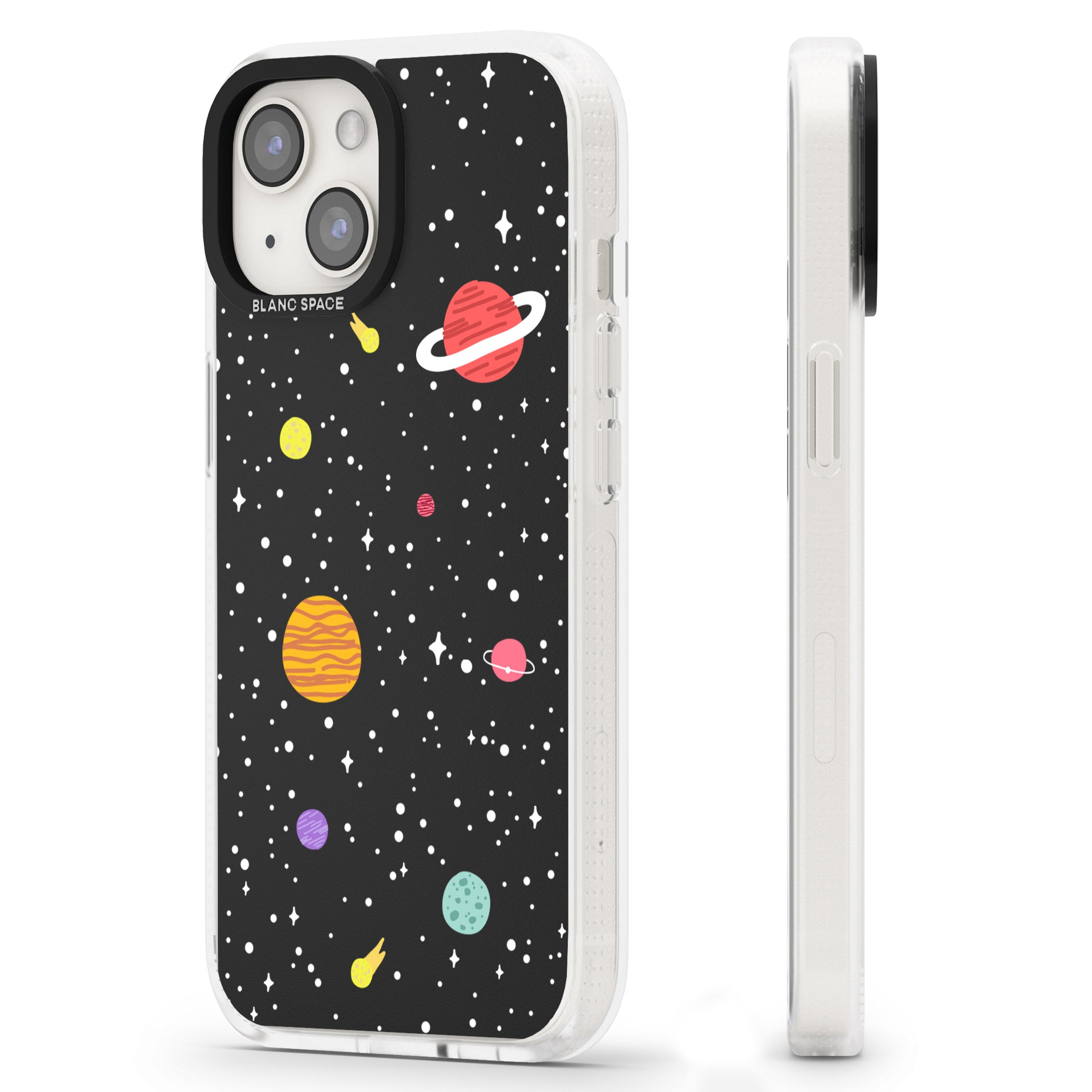 Cute Cartoon Planets iPhone 15 / 14 / 13 Clear Case Impact Air - Blanc Space